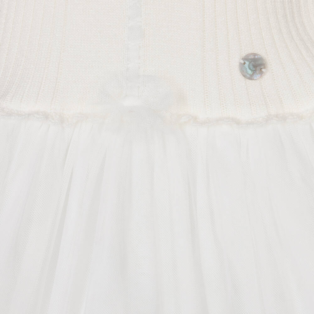 Белое платье с юбкой-пачкой из тюля с бисером