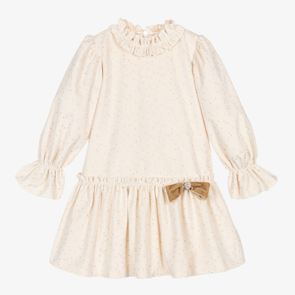 Artesanía Granlei - Girls Ivory & Gold Dots Velvet Dress | Childrensalon