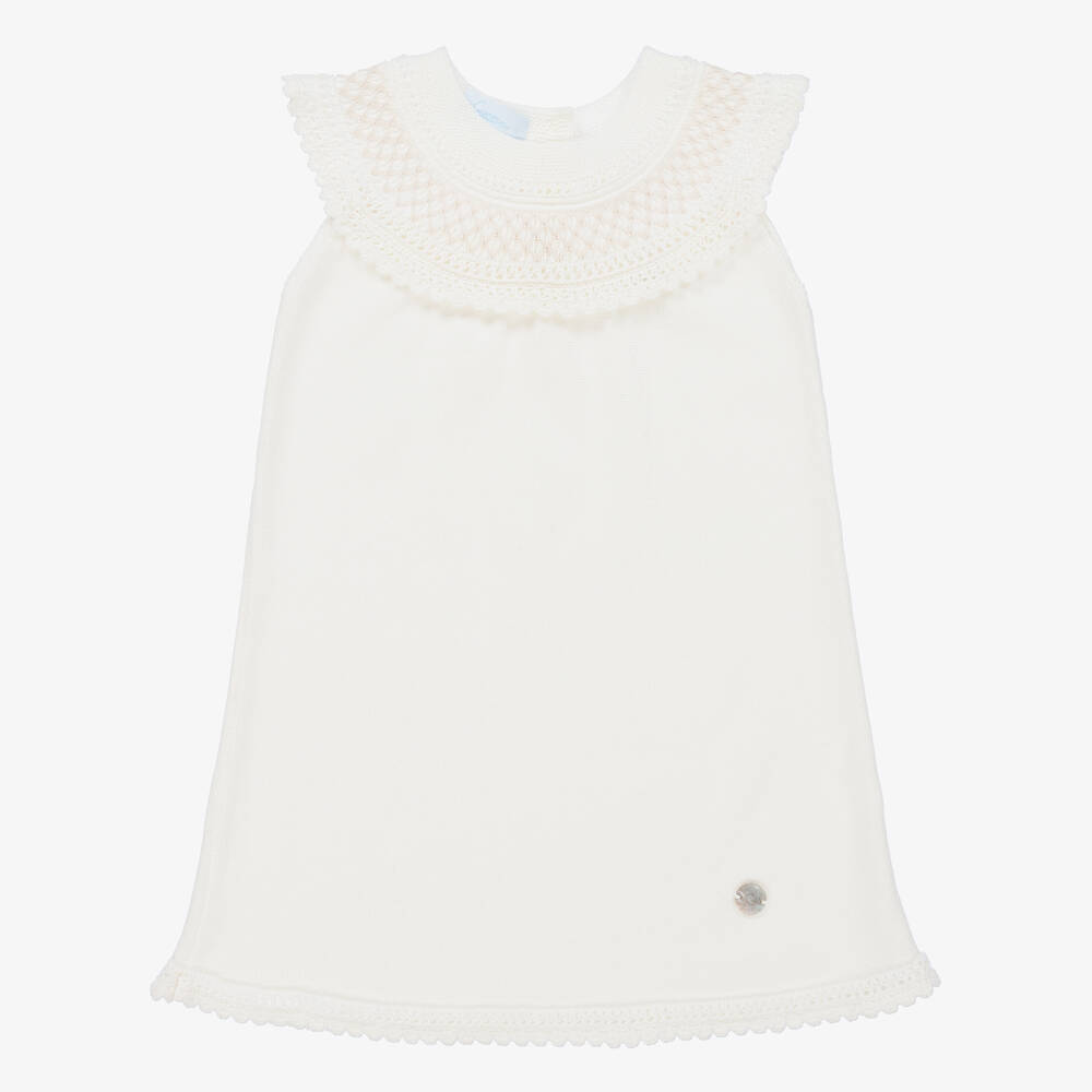 Artesania Granlei Babies' Girls Ivory Knitted Cotton Dress