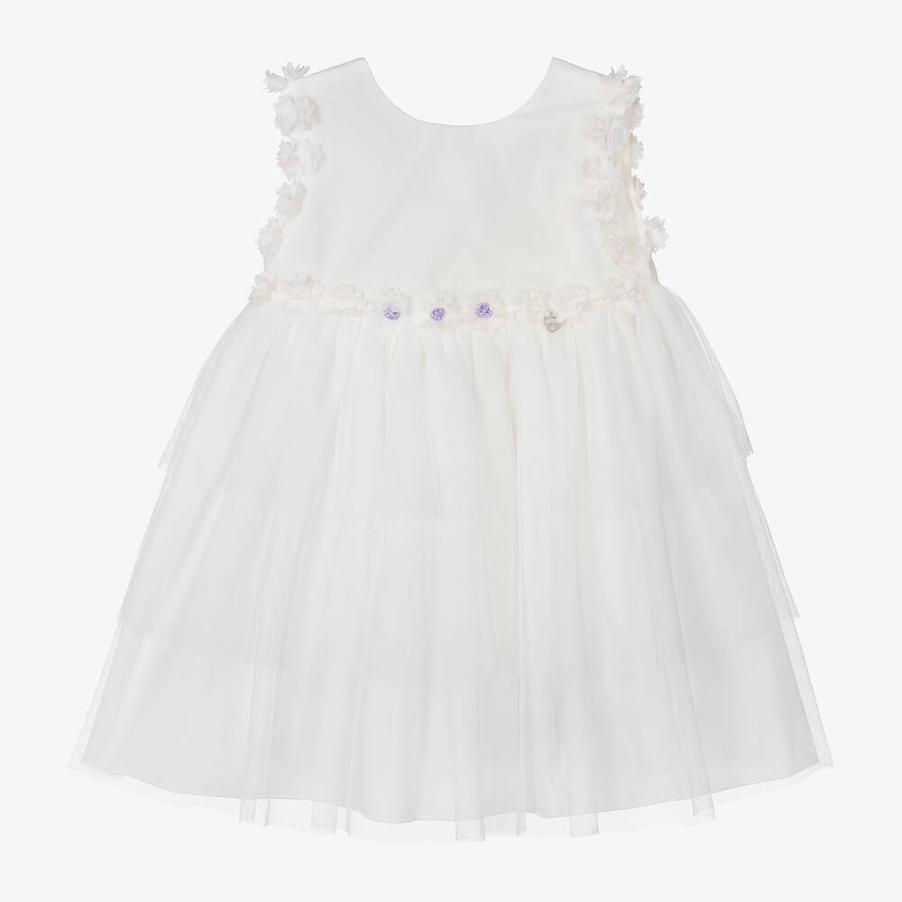 Artesania Granlei Babies' Girls Ivory Ruffle Tulle Dress