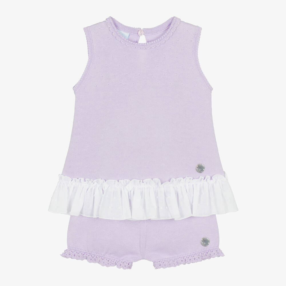 Artesanía Granlei - Girls Lilac Purple Knitted Shorts Set | Childrensalon