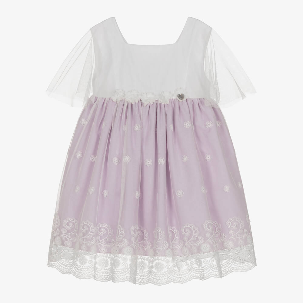 Artesania Granlei Babies' Girls Lilac & White Tulle Overlay Dress In Purple