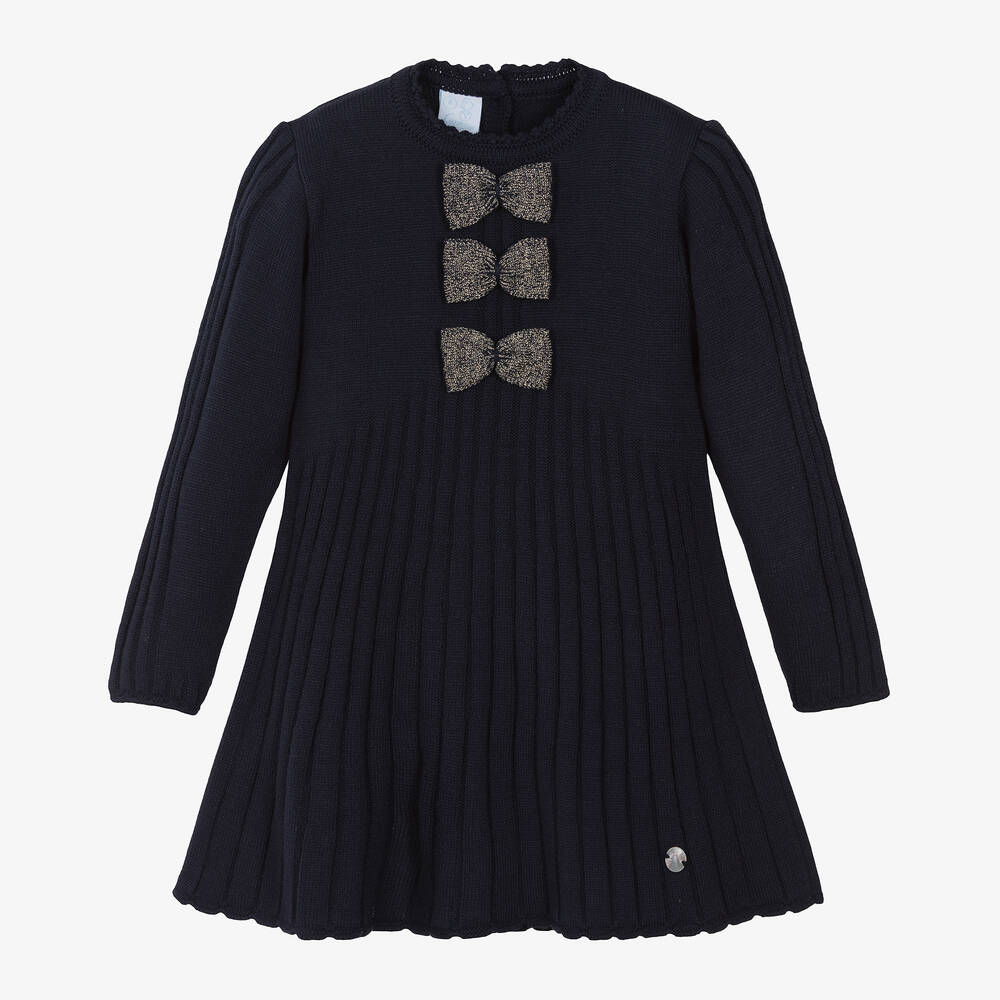 Artesanía Granlei - Girls Navy Blue Knitted Dress | Childrensalon