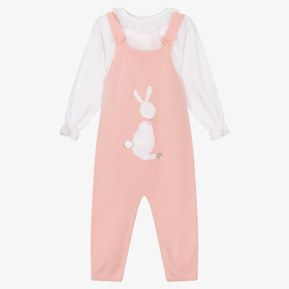 Artesania Granlei Babies' Girls Pink Bunny Dungaree Set