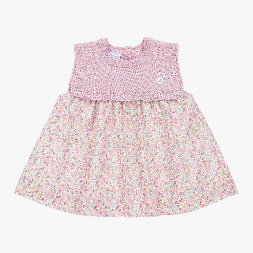 Artesanía Granlei - Girls Pink Cotton Knit Floral Dress | Childrensalon