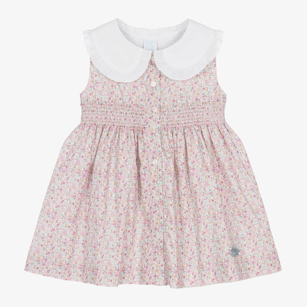 Artesanía Granlei - Girls Pink Floral Cotton Dress | Childrensalon