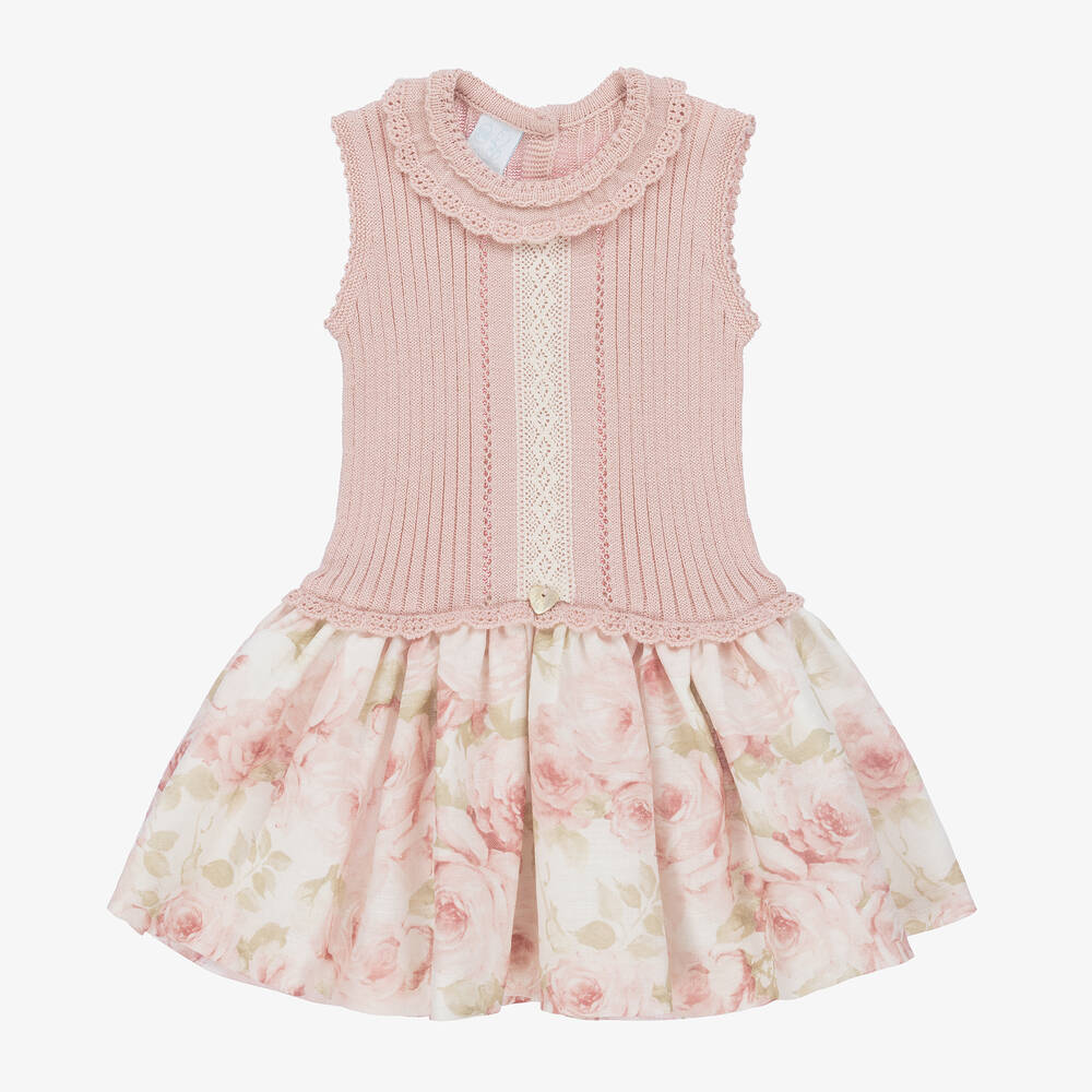 Artesanía Granlei - Girls Pink Knitted Floral Dress | Childrensalon