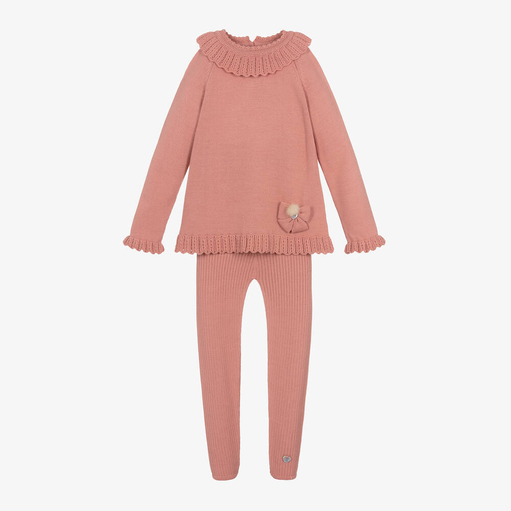 Artesania Granlei Babies' Girls Pink Knitted Trouser Set