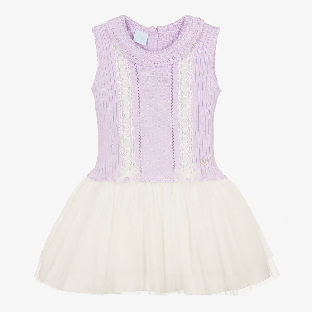 Artesania Granlei Babies' Girls Purple Cotton Knit Tulle Dress