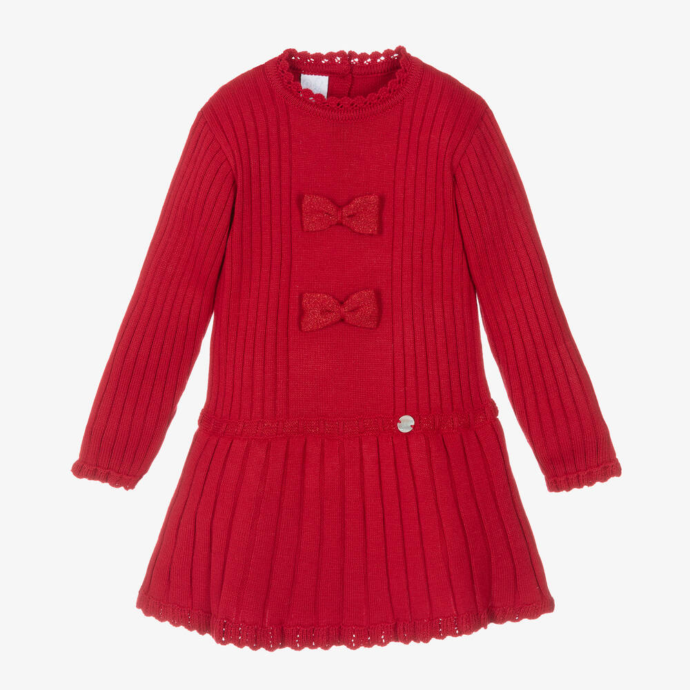 Artesania Granlei Kids' Girls Red Knitted Bow Dress