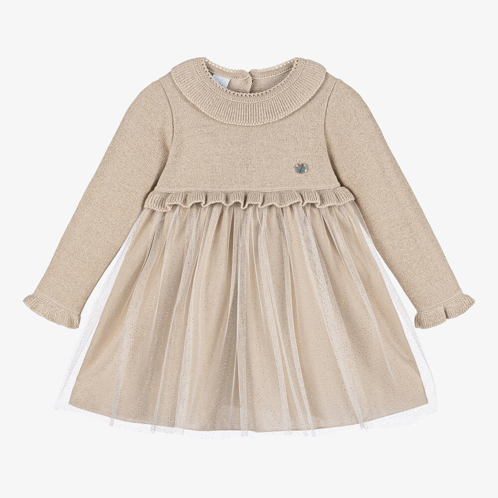 Artesanía Granlei - Girls Shimmery Beige Tulle Dress | Childrensalon