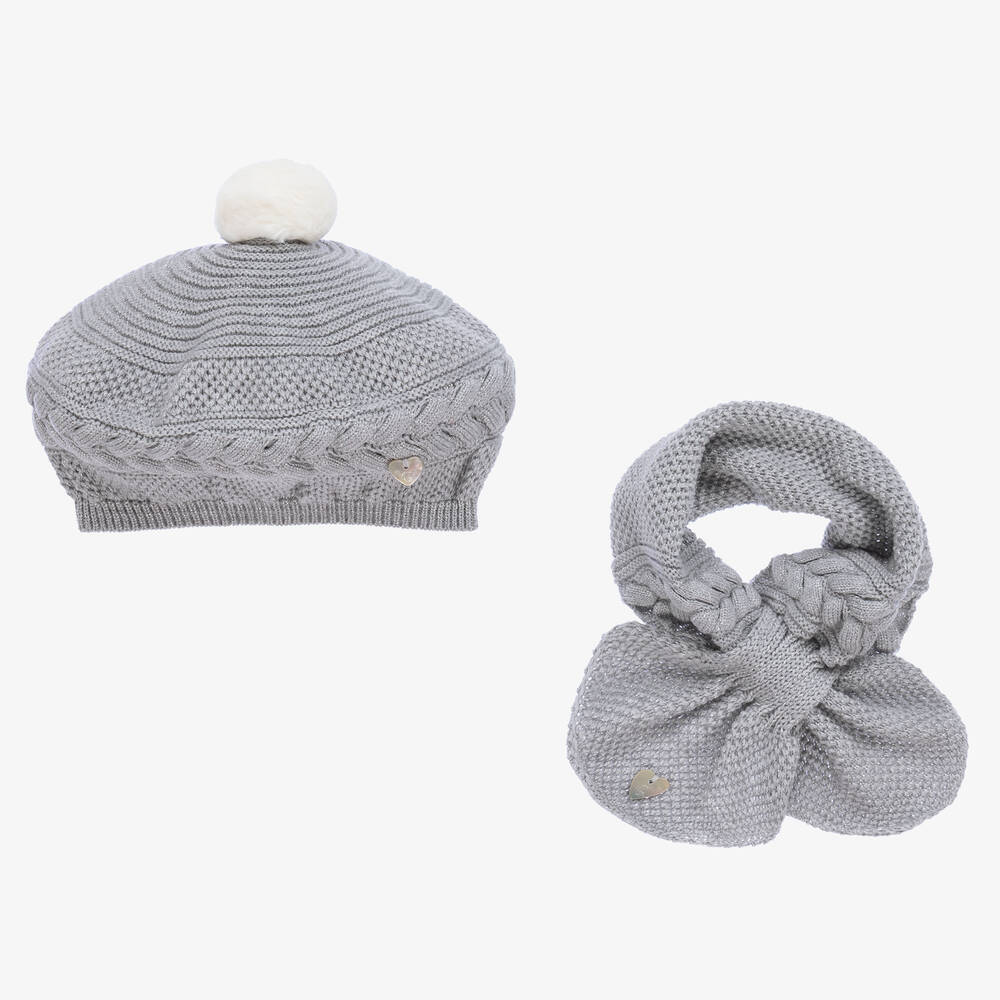 Artesanía Granlei - Girls Silver Sparkly Knit Hat & Scarf Set | Childrensalon