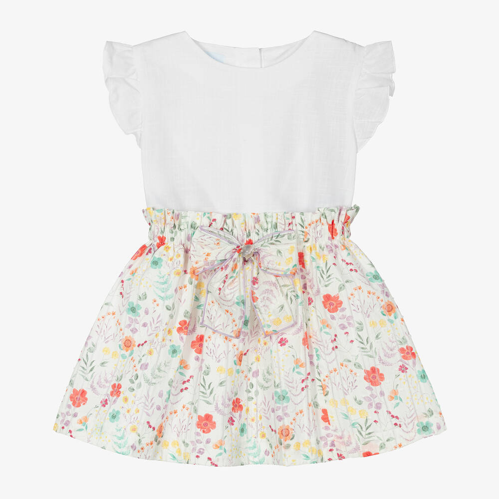 Artesanía Granlei - Girls White Cotton Floral Skirt Set | Childrensalon