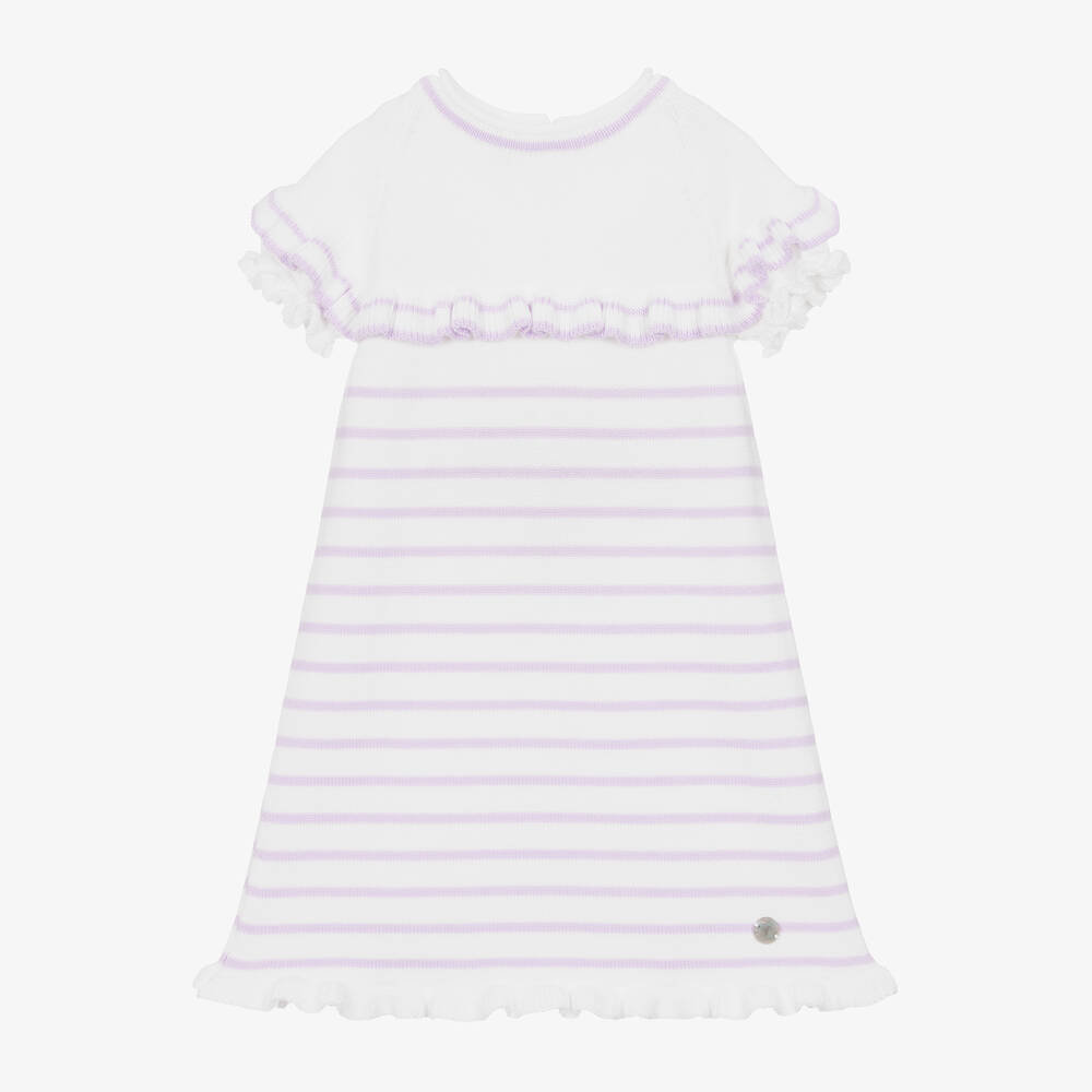 Artesanía Granlei - Girls White & Purple Stripe Cotton Dress | Childrensalon
