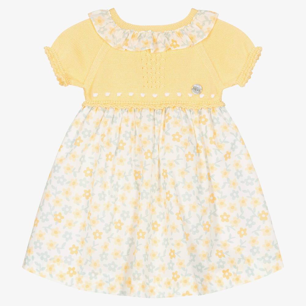 Artesania Granlei Babies' Girls Yellow Floral Knit Dress