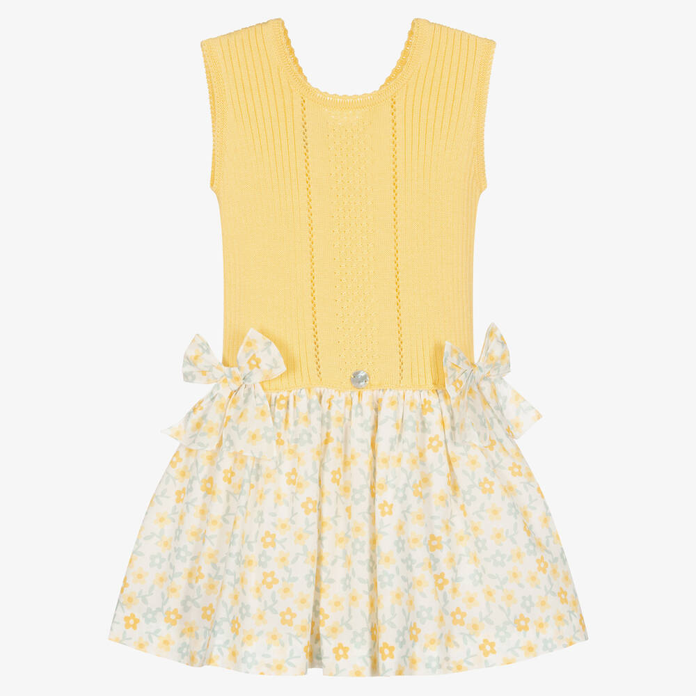 Artesania Granlei Babies' Girls Yellow Floral Knit Dress