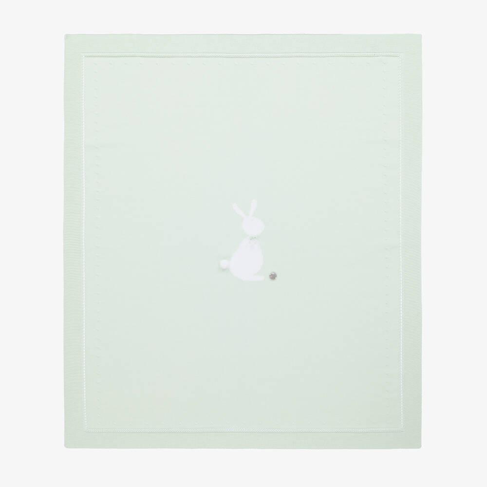 Artesanía Granlei - Green Cotton Knit Bunny Blanket (82cm) | Childrensalon