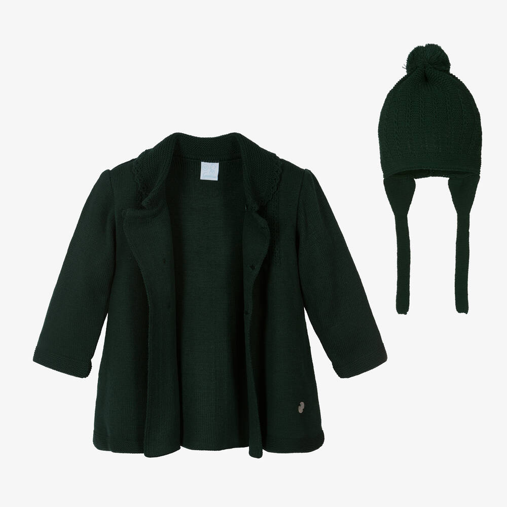 Artesania Granlei Green Knit Coat & Hat Set Childrensalon