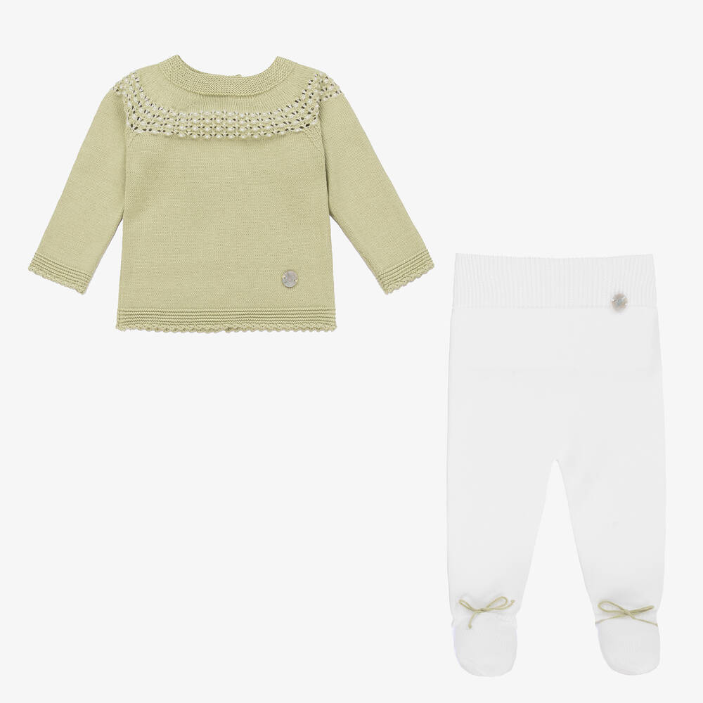 Artesanía Granlei Green Knitted 2 Piece Babygrow Childrensalon