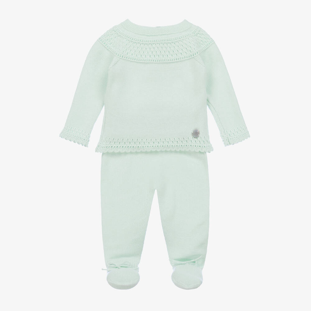 Artesanía Granlei - Green Knitted 2 Piece Babygrow | Childrensalon