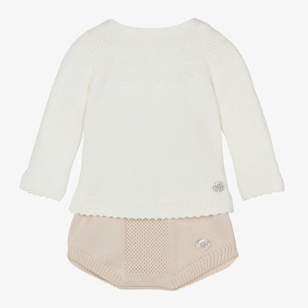 Artesanía Granlei - Ivory & Beige Knitted Baby Shorts Set | Childrensalon