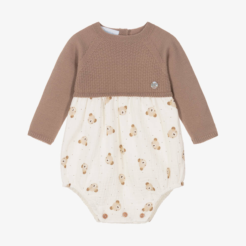 Artesanía Granlei - Ivory & Brown Bear Knitted Baby Shortie | Childrensalon