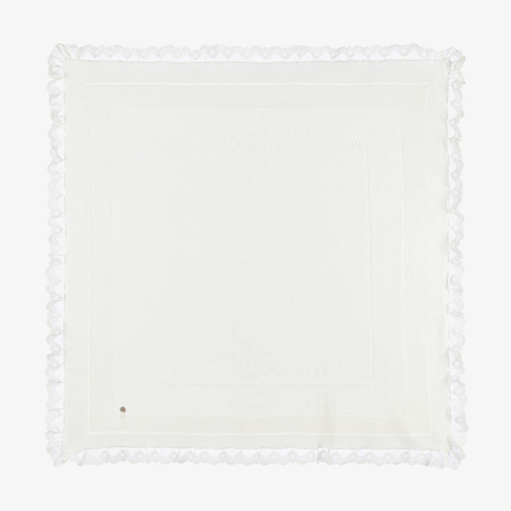 Artesanía Granlei - Ivory Cotton Knit & Lace Shawl (103cm) | Childrensalon
