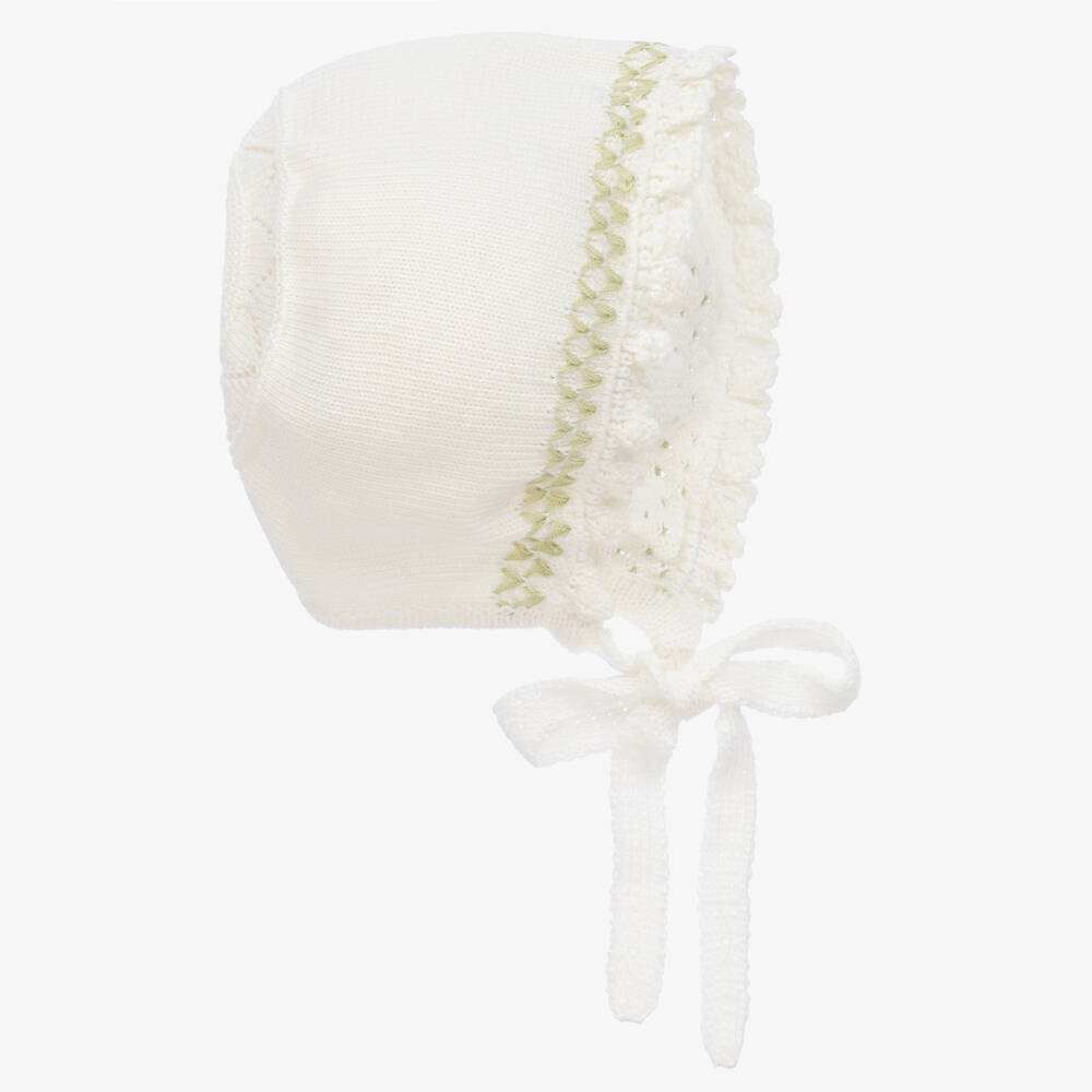 Artesania Granlei Ivory Knitted Baby Bonnet