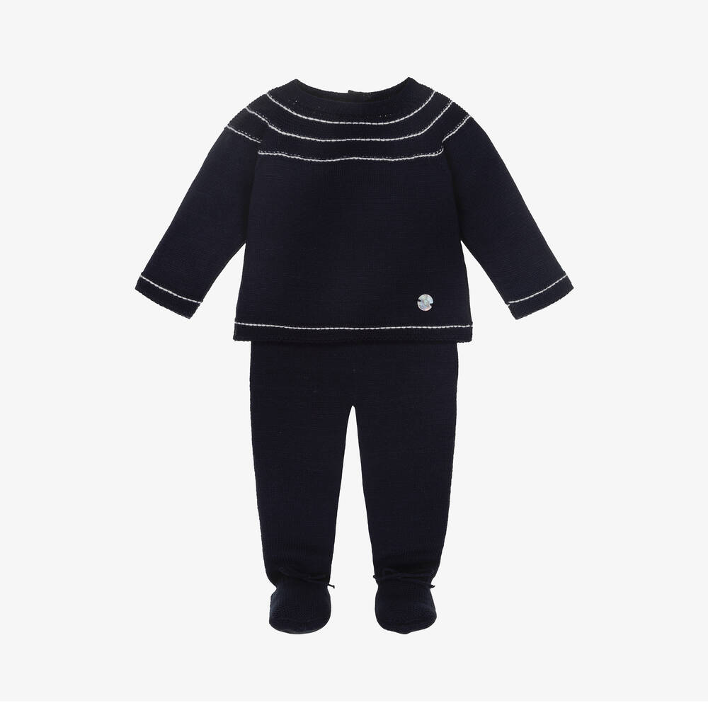 Artesanía Granlei - Navy Blue Knitted 2 Piece Babygrow | Childrensalon