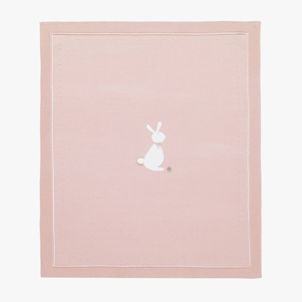 Artesanía Granlei - Pink Cotton Knit Bunny Blanket (82cm) | Childrensalon