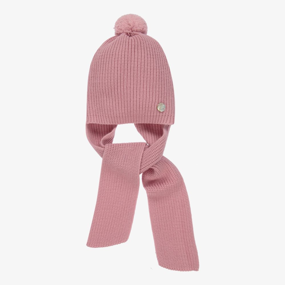 Artesania Granlei Babies' Girls Pink Hat & Attached Scarf