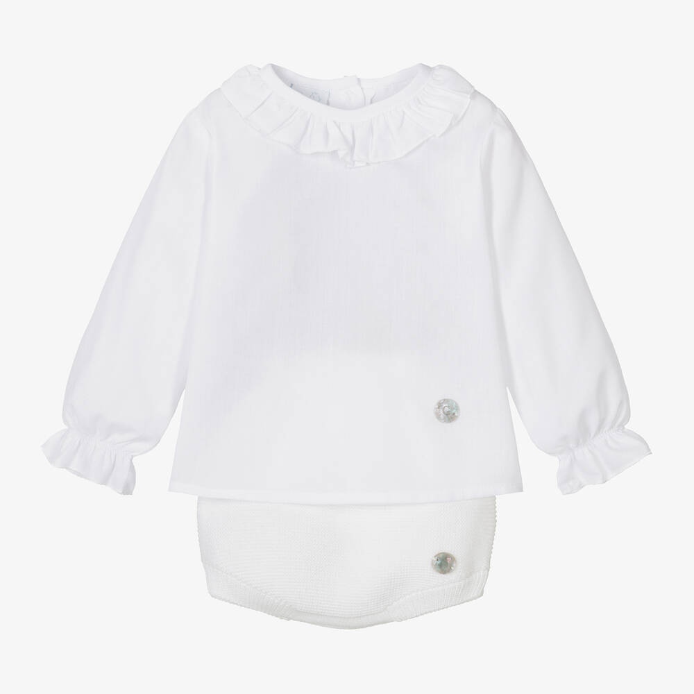 Artesania Granlei White Cotton Knit Baby Shorts Set