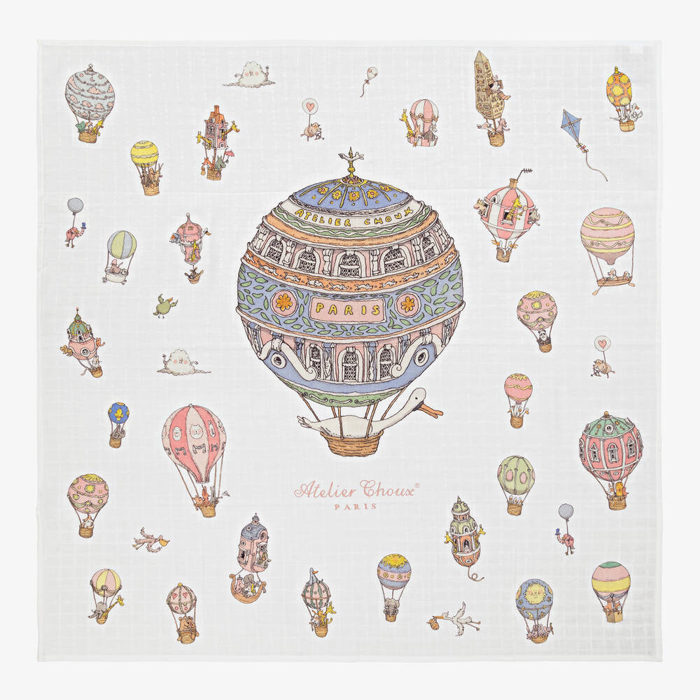 Atelier Choux Paris - Weißes Pucktuch mit Ballons (97 cm) | Childrensalon