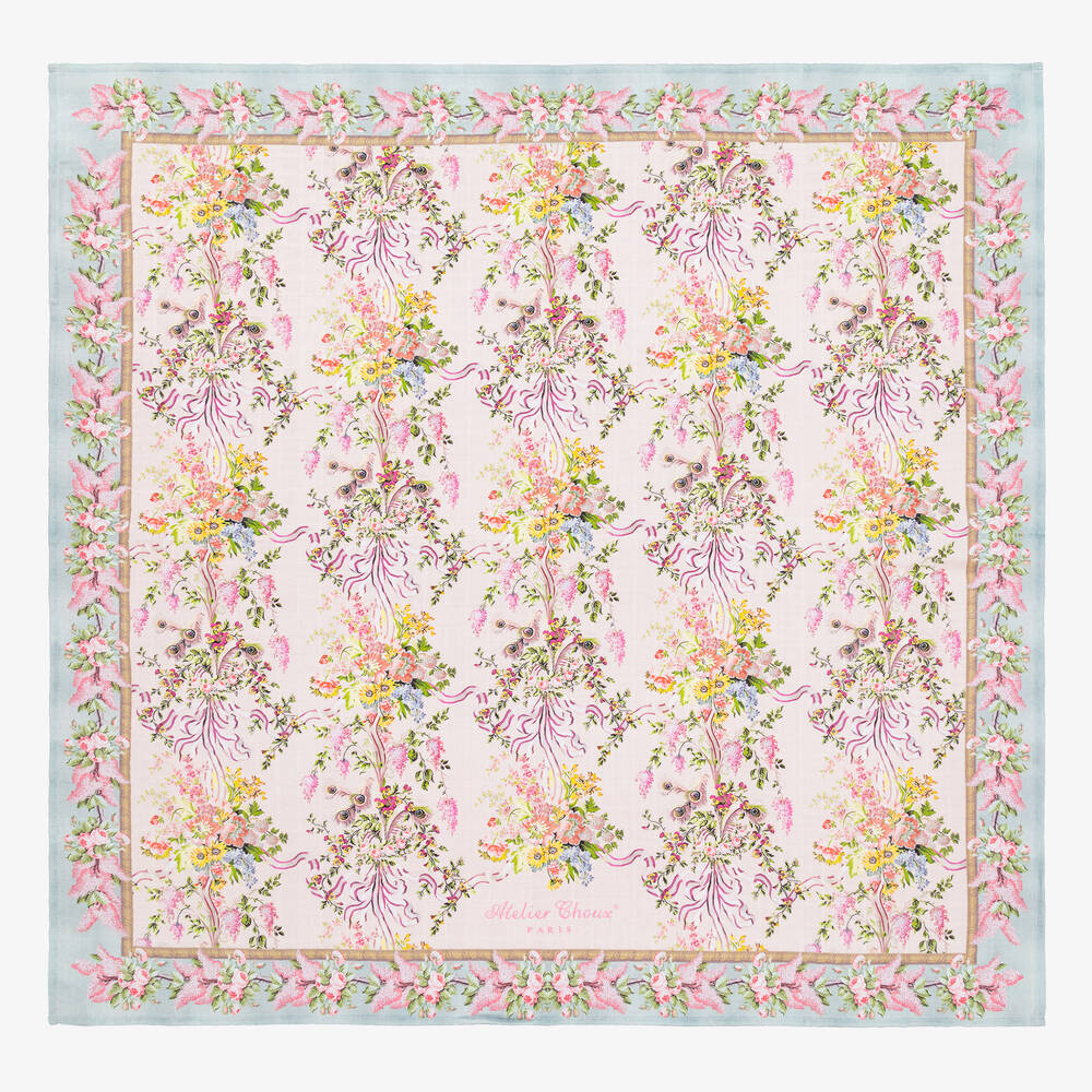 Atelier Choux Paris - Girls Pink Floral Cotton Swaddle (97cm) | Childrensalon