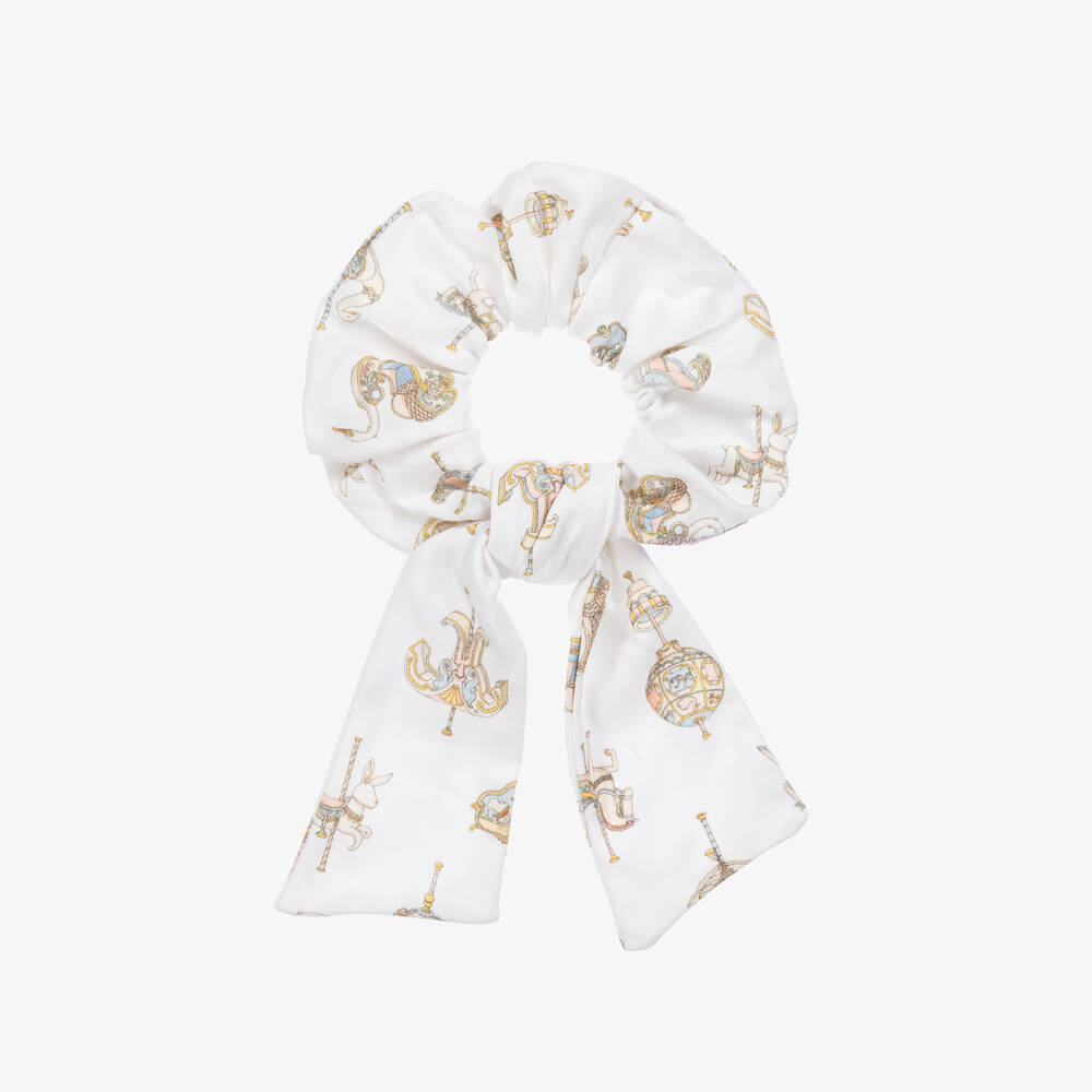 Atelier Choux Paris - Girls White Carousel Print Hair Elastic | Childrensalon