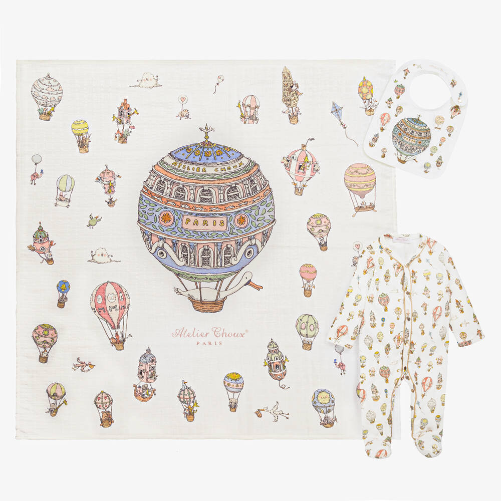 Atelier Choux Paris - Ivory Cotton Babysuit Gift Set | Childrensalon