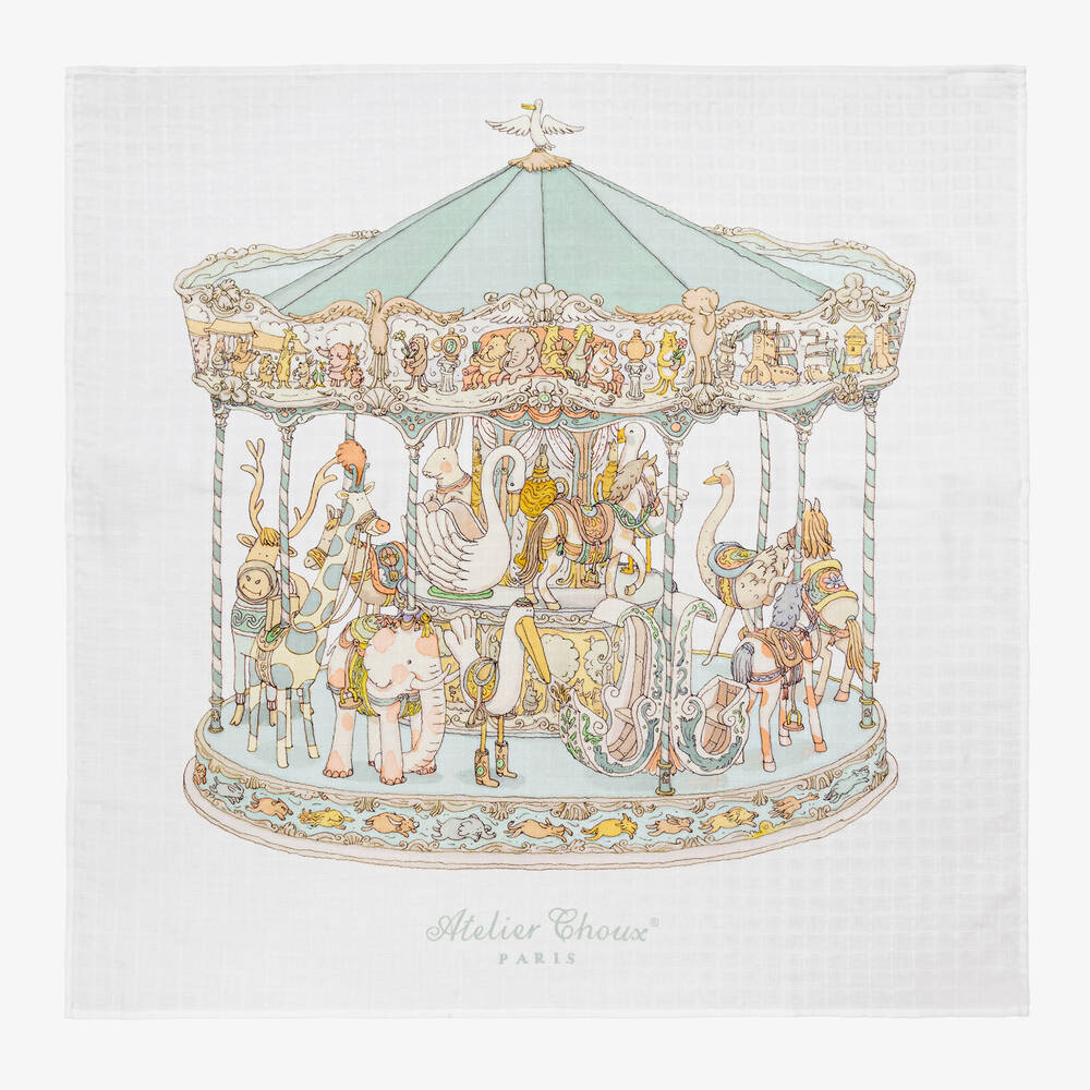 Atelier Choux Paris - Ivory & Green Carousel Swaddle (97cm) | Childrensalon