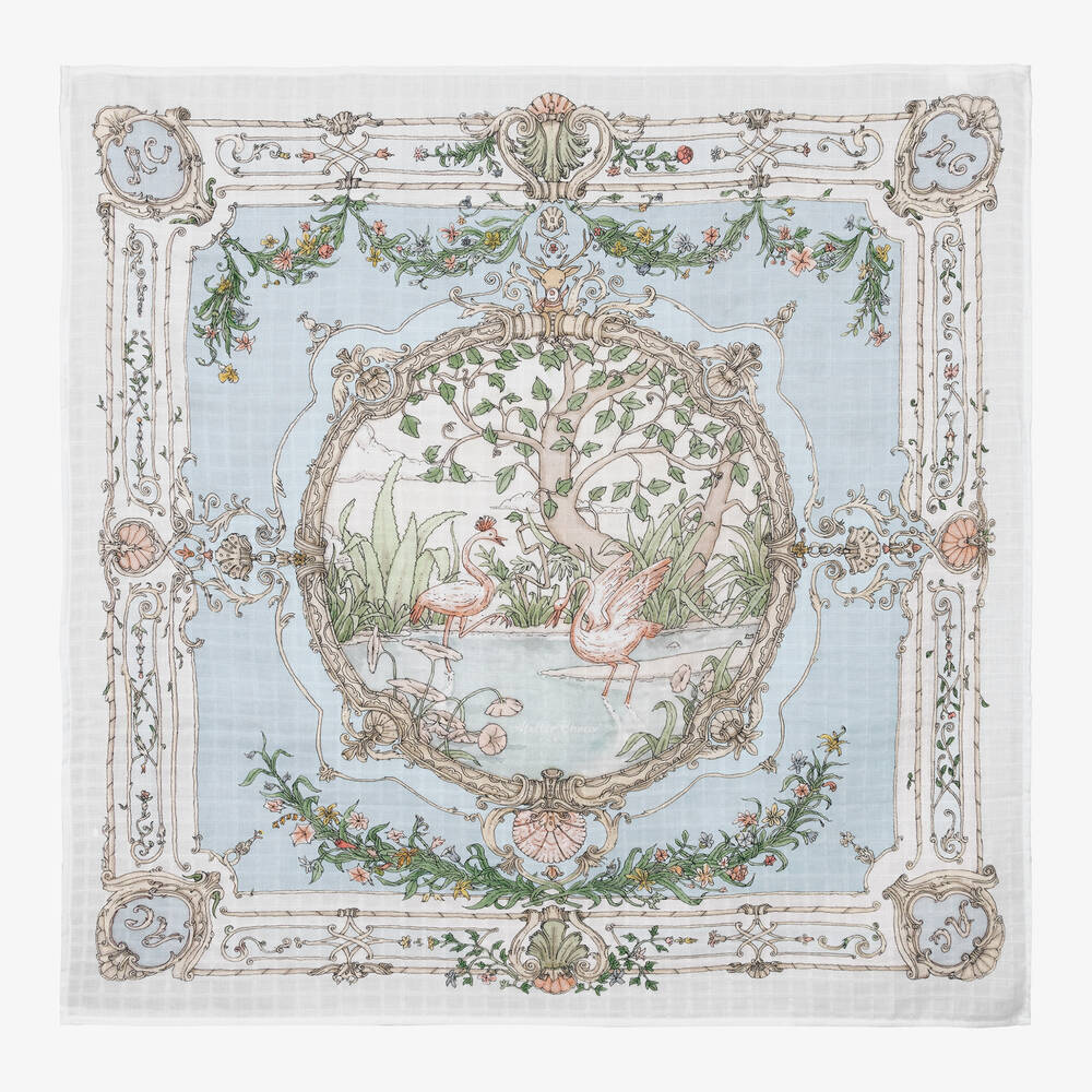 Atelier Choux Paris - White Tapestry Swaddle (97cm) | Childrensalon