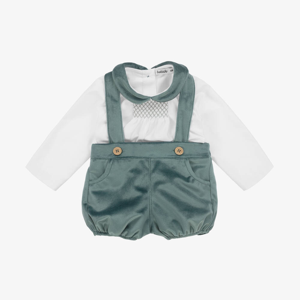 Babidu - Baby Boys Green Velvet Shorts Set | Childrensalon