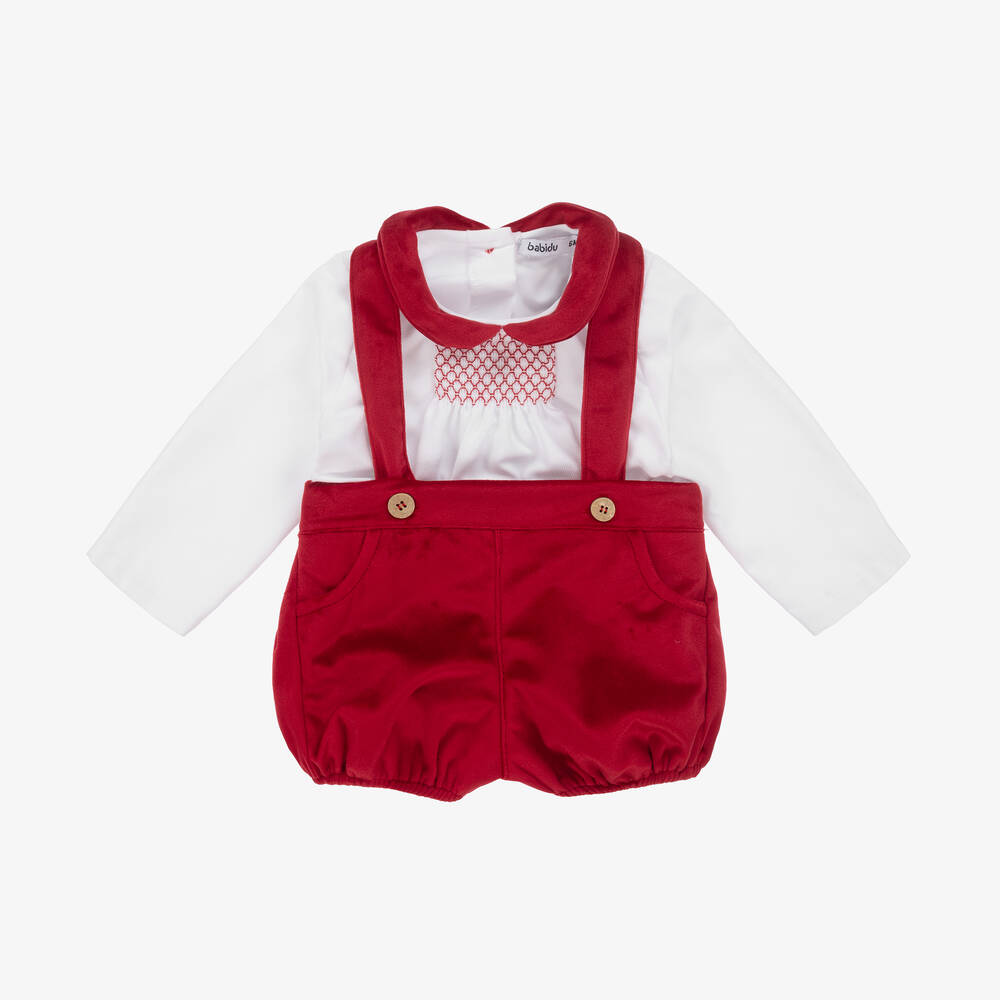 Babidu - Baby Boys Red Velvet Shorts Set | Childrensalon