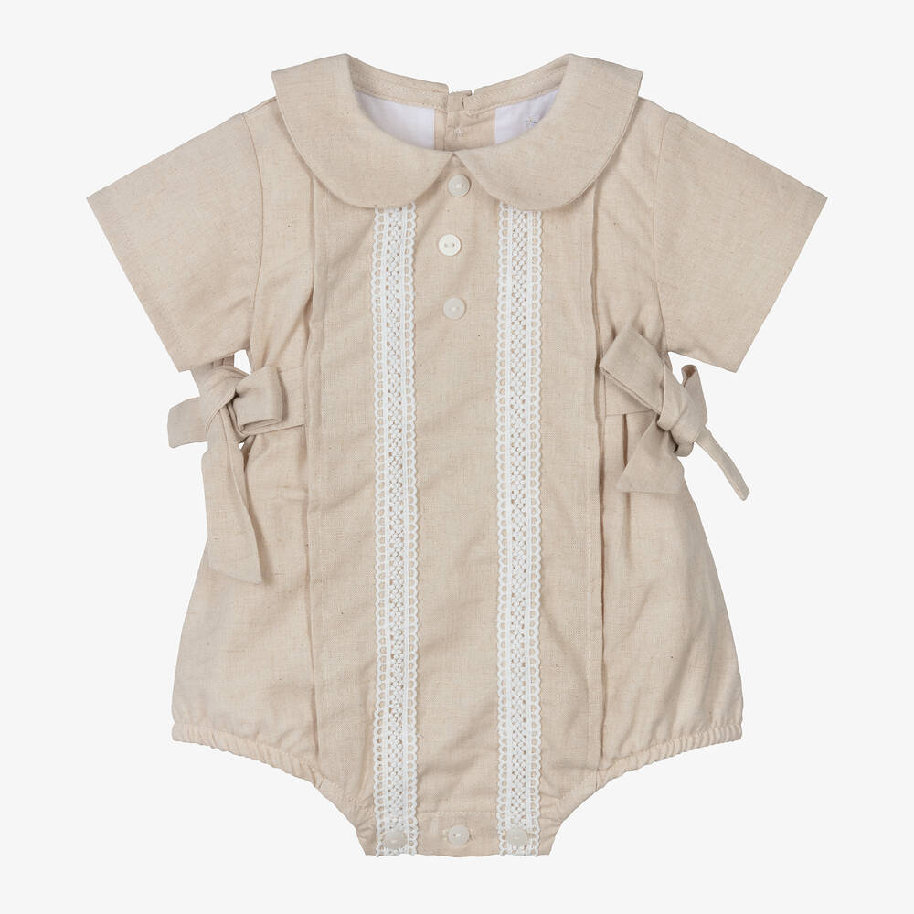 Babidu - Baby Girls Beige Linen & Cotton Shortie | Childrensalon