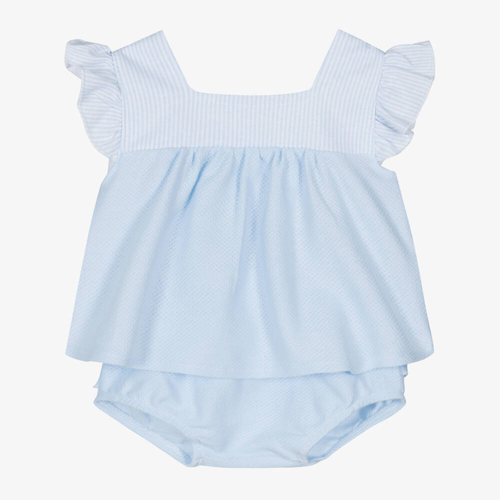 Babidu - Baby Girls Blue Cotton Shorts Set | Childrensalon