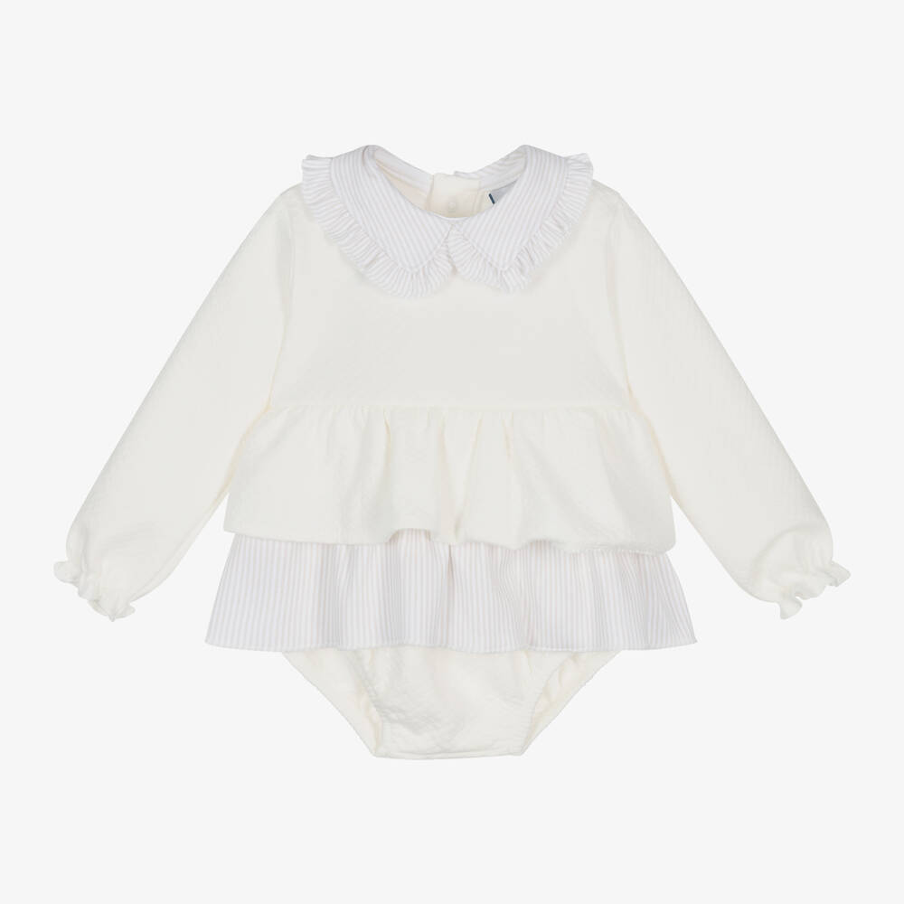 Babidu - Baby Girls Ivory Cotton Shorts Set | Childrensalon