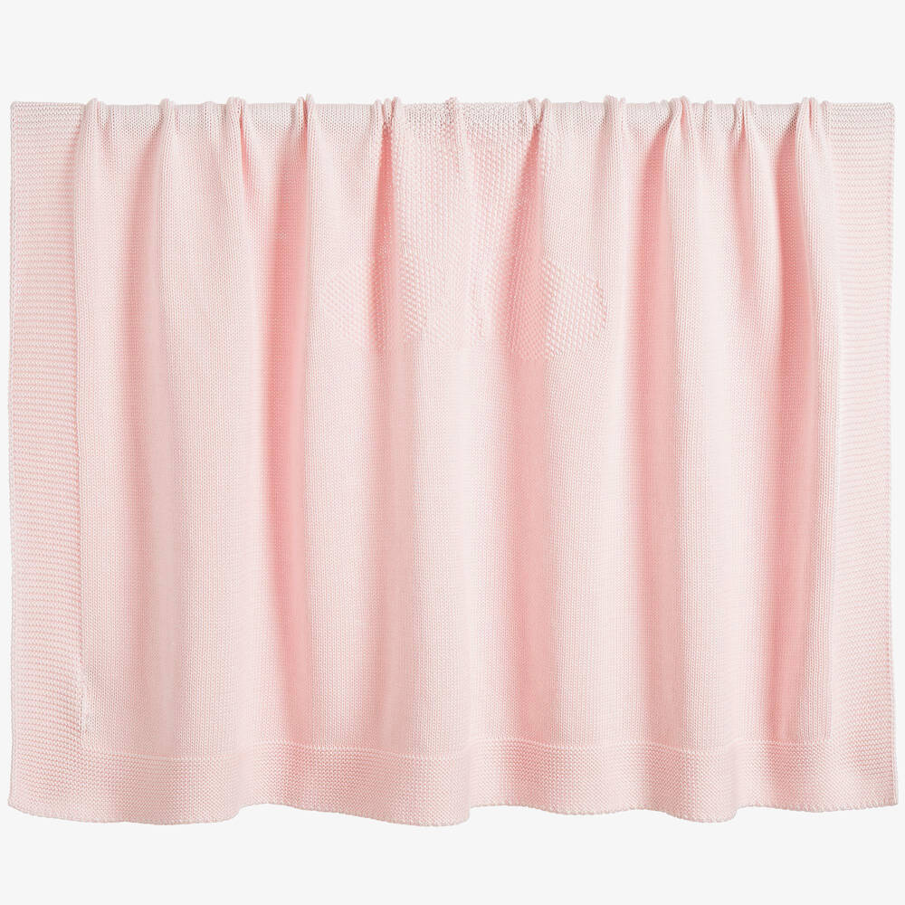 Babidu - Baby Girls Pink Knitted Cotton Blanket (93cm) | Childrensalon