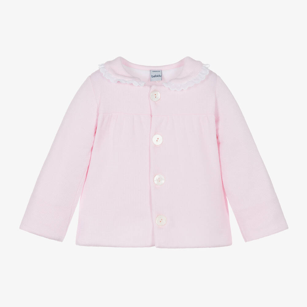 Babidu - Baby Girls Pink Knitted Pram Coat | Childrensalon