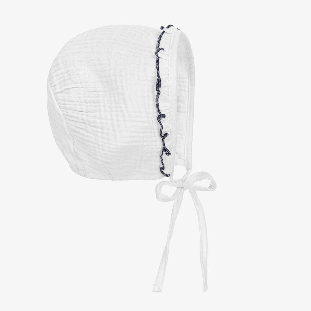 Babidu - Bonnet blanc et bleu en coton bébé | Childrensalon
