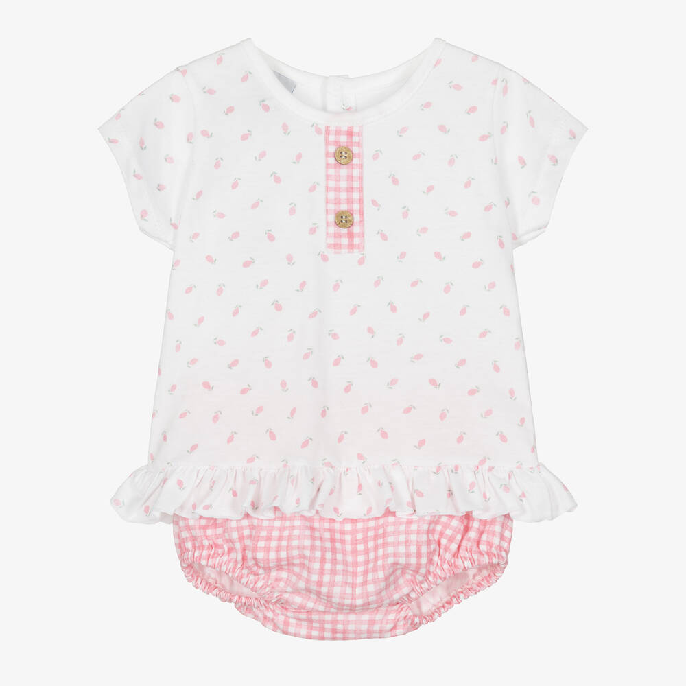 Babidu Baby Girls White & Pink Shorts Set