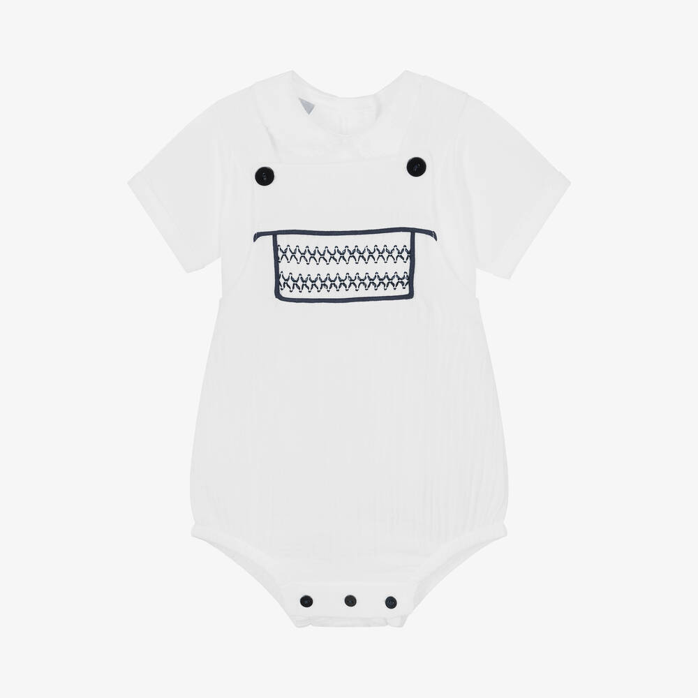 Babidu - Baby White Cotton Babysuit Set | Childrensalon