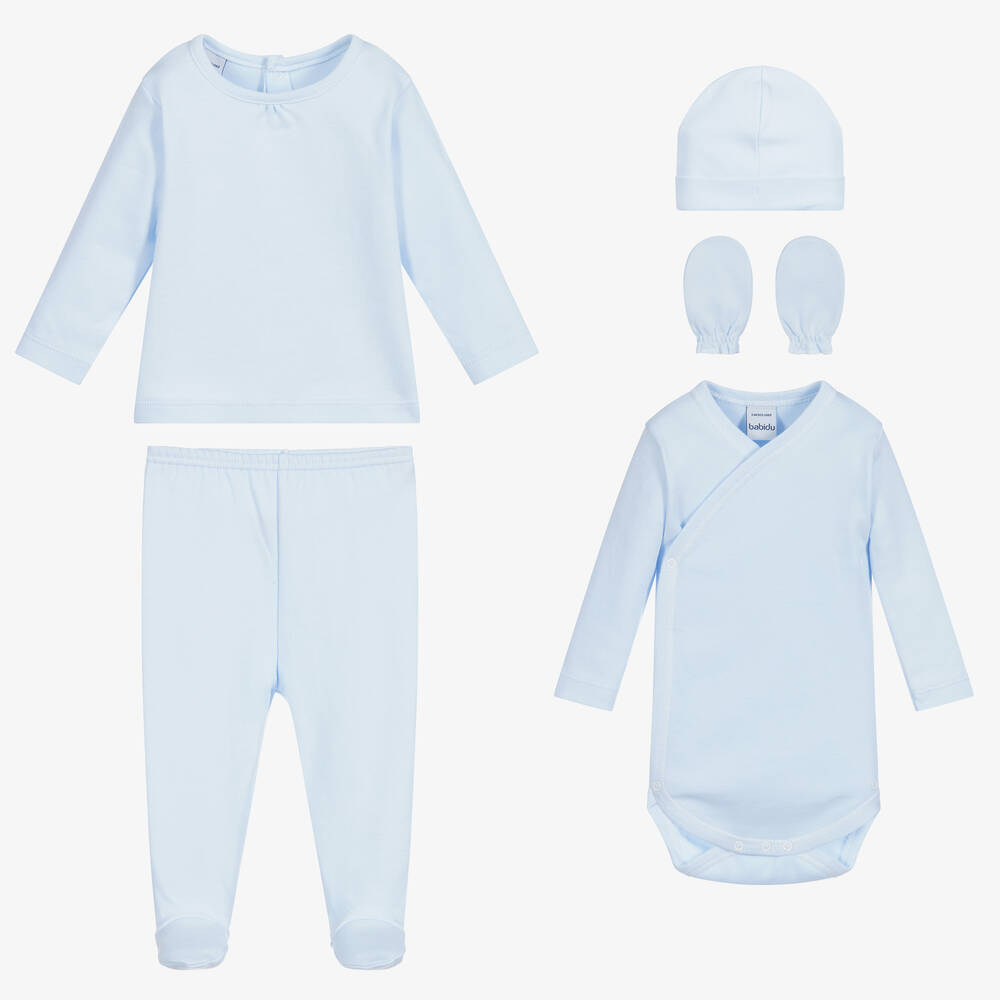 Babidu - Blue Cotton Babysuit Set | Childrensalon