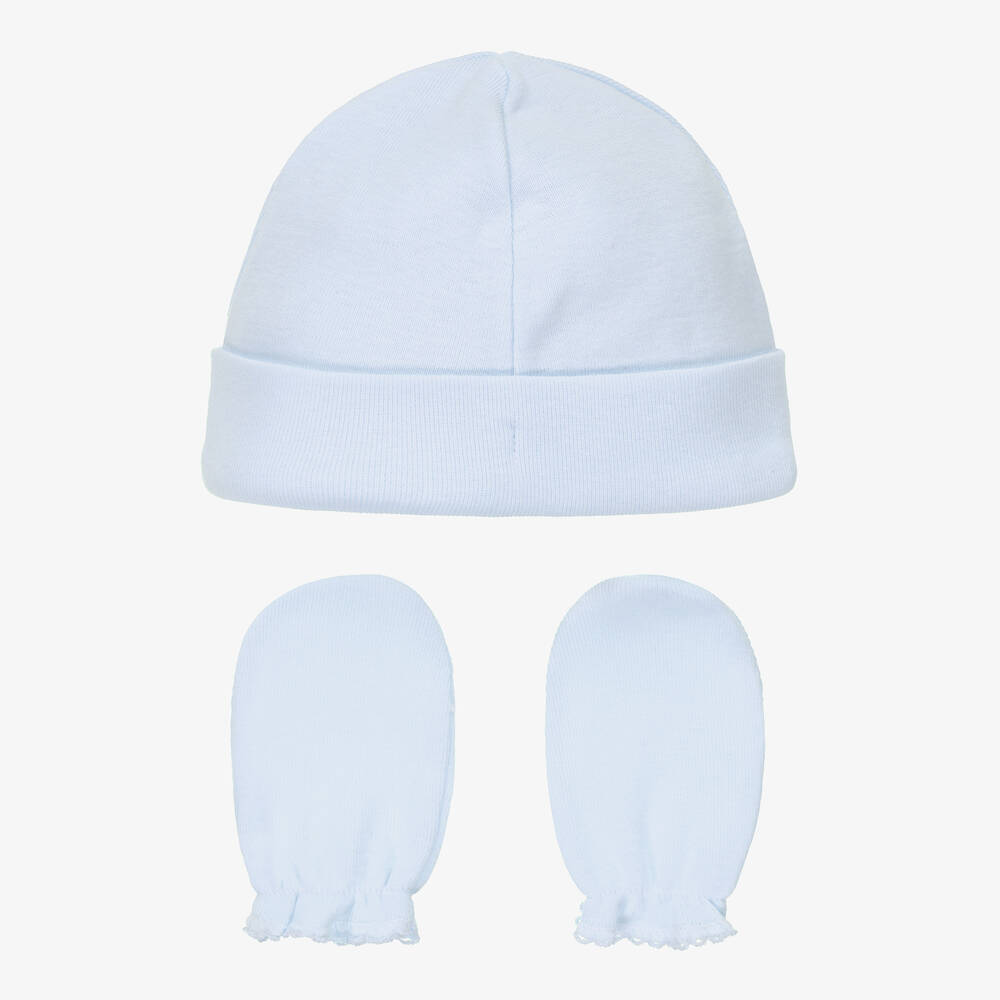 Babidu - Blue Cotton Hat & Mittens Set | Childrensalon